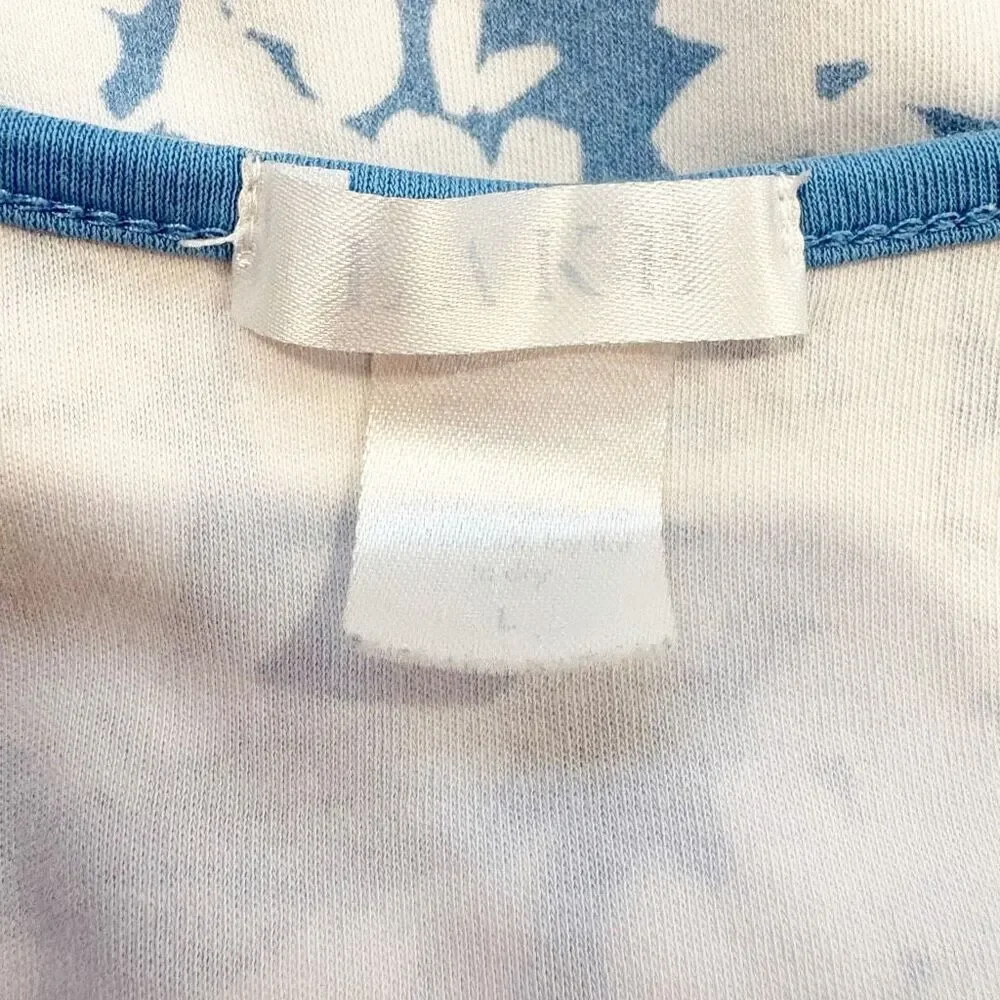 LAKE Pajama Top 100% Pima Cotton Blue Floral Size L